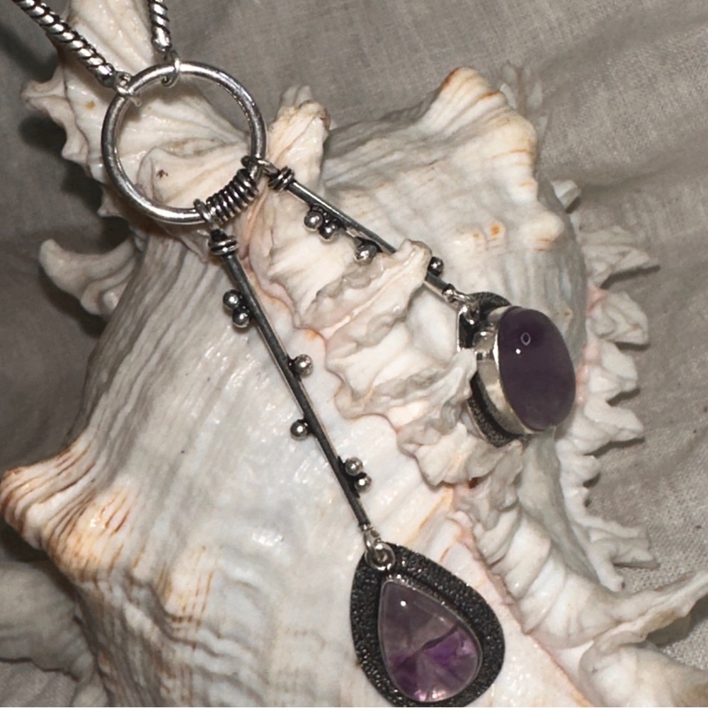 Modern Amethyst Solar dangle multi-gem handmade statement Necklace